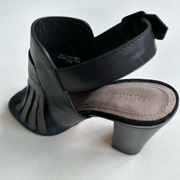 POUR La VICTOIRE Elyse Navy Suede w/Black Leather Fringe Heel - Picture 4 of 8